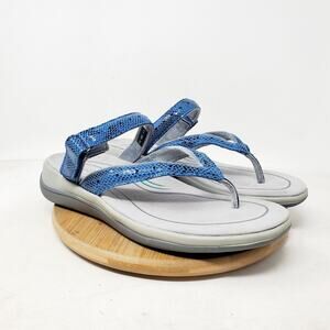Orthofeet Gaya Sandals Women 8 D WIDE Blue Snake Straps Thong Flip Flop Comfort